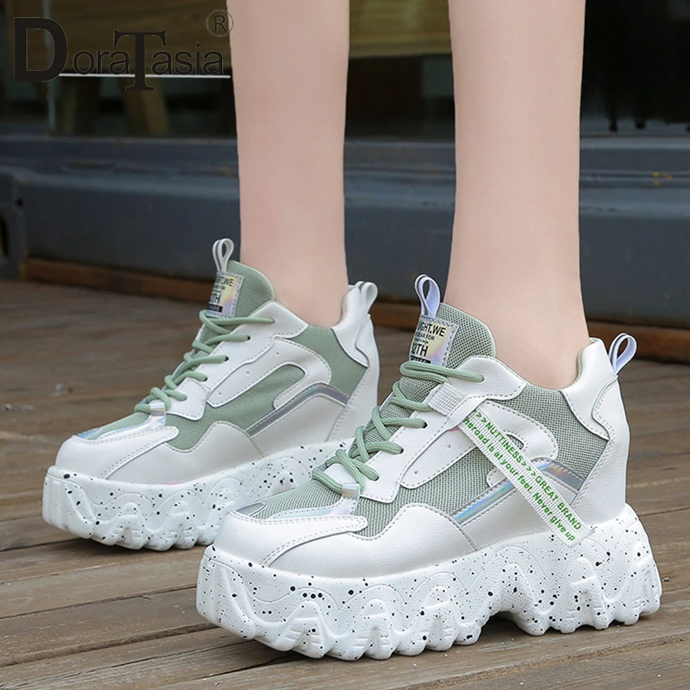

DORATASIA New Brand Ladies Flats Platform Office Spring Flats Women Sport Casual Leisure Metallic Lace Up Air Mesh Shoes Woman