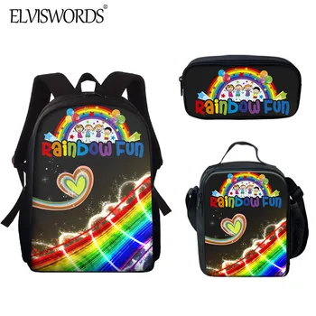 

ELVISWORDS Cute Rainbow Backpack Cartoon Kids School bag Women mochila Back to School Student Book Bag Girls Kawaii rucksack