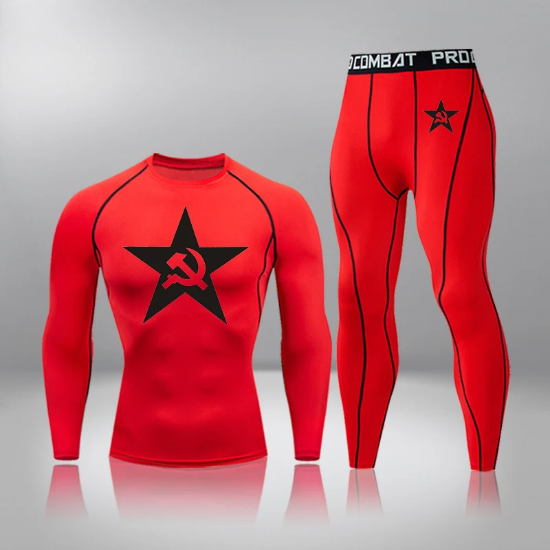 2-piece Set Men Sport Thermal Underwear Sports Compression Underwear Gym Training Tights Quick-Drying Wicking Clothing Sport Set 2