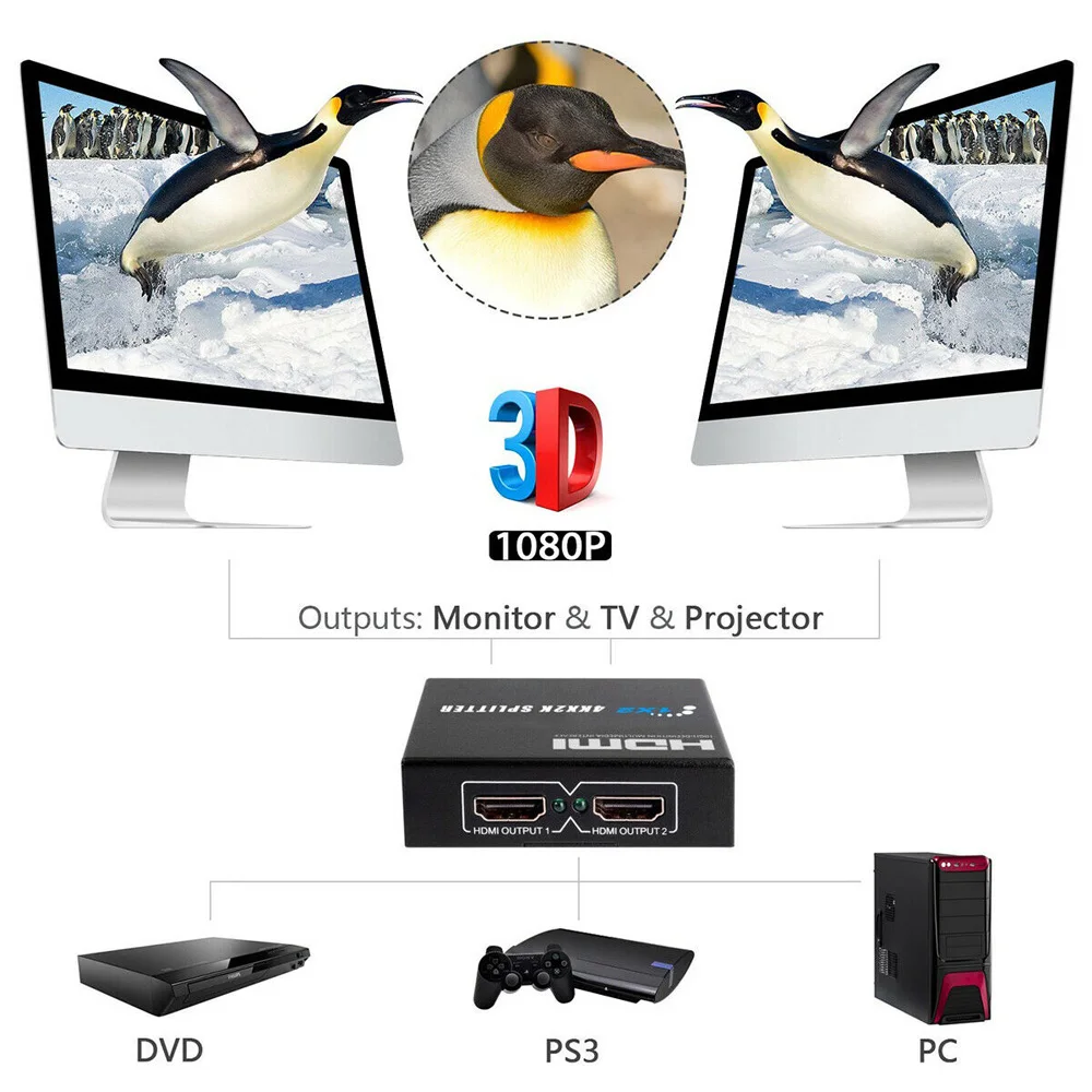Ultra HD 4K 2 порта HDMI сплиттер 1 × 2 распределитель антенны STB 1080P концентратор 1In2 из трехмерной совместимы