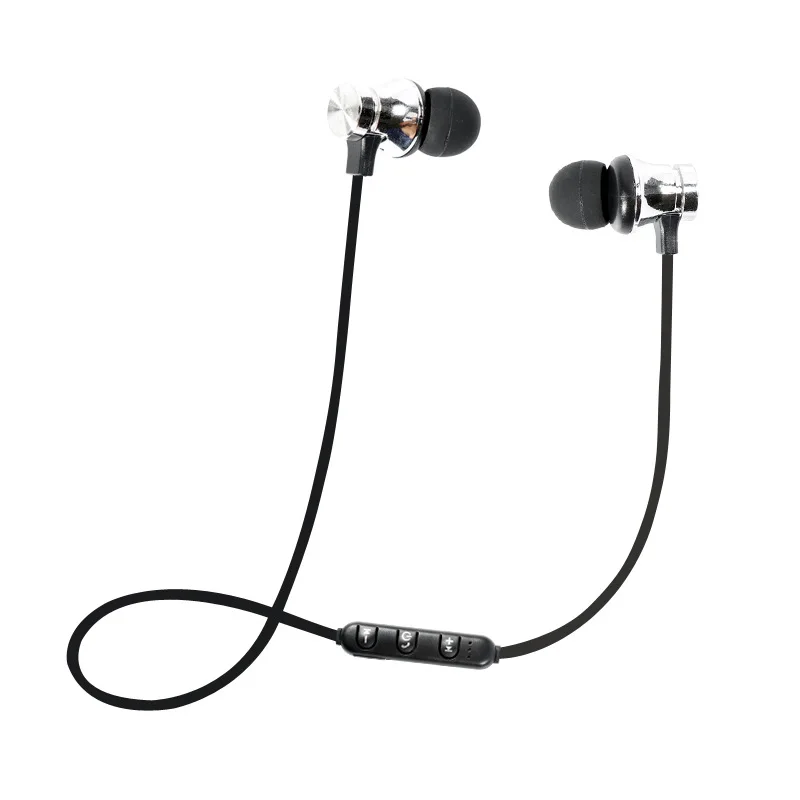 Металлические спортивные беспроводные наушники, bluetooth-наушники с защитой от пота, магнитные наушники, стереогарнитура для мобильного телефона - Цвет: Silver earphone