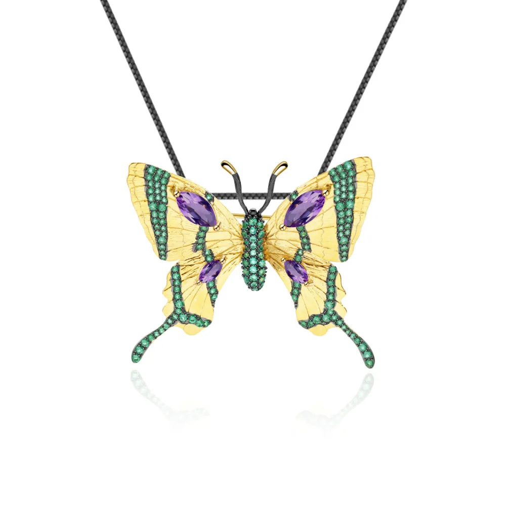 

GEM'S BALLET Natural Amethyst Butterfly Brooch Pendant 925 Sterling Silver Golden Gemstone Jewelry For Women Christmas Gift