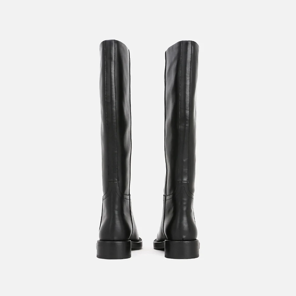 

MUMANI Woman‘s Knee High Boots 2022 New Basic Modern Boots Genuine Leather Round Toe Sheepskin Slip On Square heel Punk