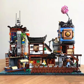 

06083 The Ninja City Docks model building blocks Ninjagoes Temple Boat Dragon Destiny's flashship Bounty boat toys for kids gift