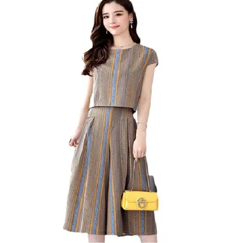 

Two-piece Wide Leg Trouser Suit Summer Vertical Stripe Version Of Korea Fashion Show Tall And Thin Slim Elegant Woman Hot Sale