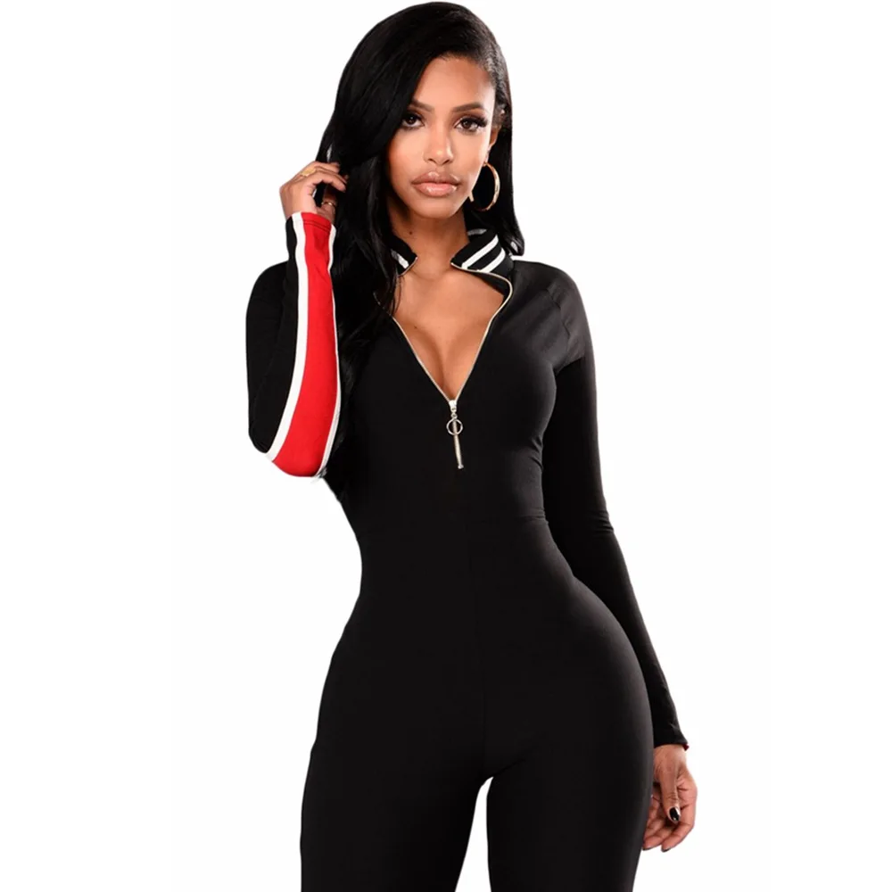 

2020 Spring Zipper High Neck Long Sleeves Women Jumpsuit Slim Straped Rompers Casual Women Playsuit Overalls BN028