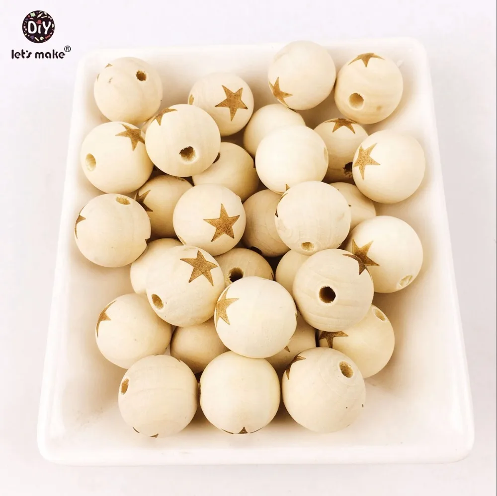 Let's Make 100pc 20mm Star Toy Beads Teething Wood DIY Necklace/Bracelet Teething Accessory Baby Toys Decorative Fitting Beads