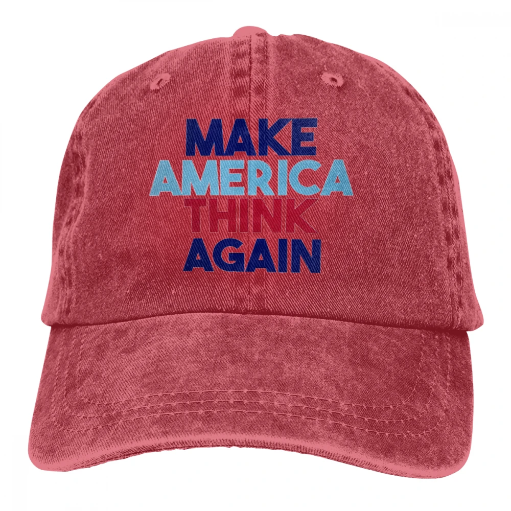 Сделать Америку думаю снова Casquette глубокий Хизер унисекс Мужские Женские джинсовые бейсболка с ремешком кепки Регулируемый Гольф папа шляпа