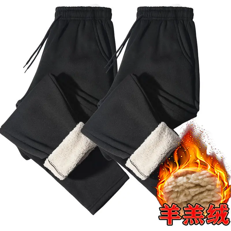 

Men's Winter Warm Pants Outside Fleece Joggers Waterproof Thicken Loose Sweatpants Straight Trousers Streetwear Men 5xl