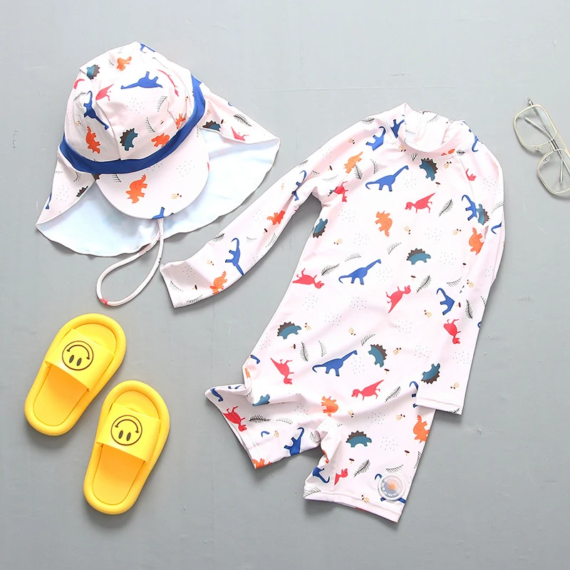 

Boy Swimsuit UV Long Sleeve One Piece with Cap Children's Swimwear Bathing Baby Toddler Beachwear Kids Swim Suit Child Swimsuit