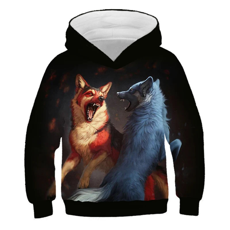 3D Print Wolf Boys Hoodies Coats Autumn Outerwear Kids Animal Hooded Sweatshirt Clothes Children Long Sleeve Pullover Tops children's sweatshirts