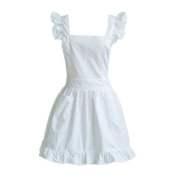 

New Petite Maid Ruffle Retro Apron Kitchen Cooking Cleaning Fancy Dress Cosplay Costume (White)
