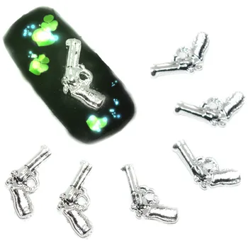 

50Pcs Gun Nail Art Decorations Revolver Alloy Nail Dekors Silver Nailart Supplies 3d Pistol Punk Studs for Charms Accessory DIY