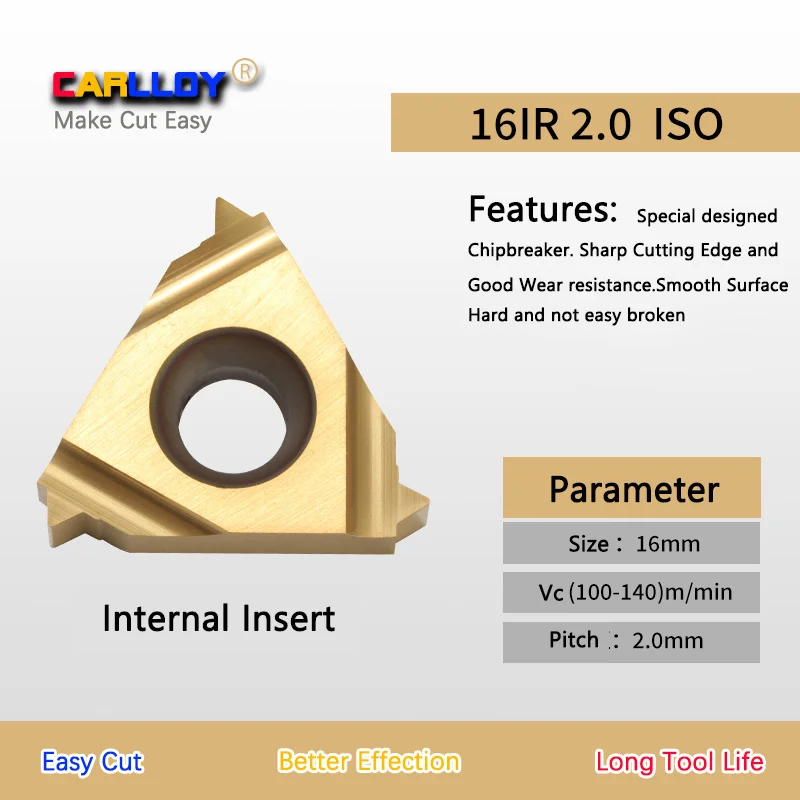 10pcs 2.0 pitch Thread Insert 16NR2.0ISO Yellow Right Hand Internal