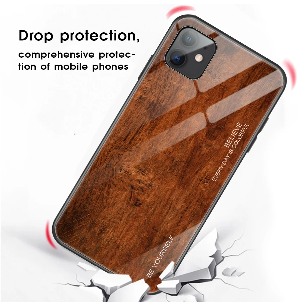 Роскошный Деревянный градиентный стеклянный чехол для iPhone 11 Pro MAX с мягкими