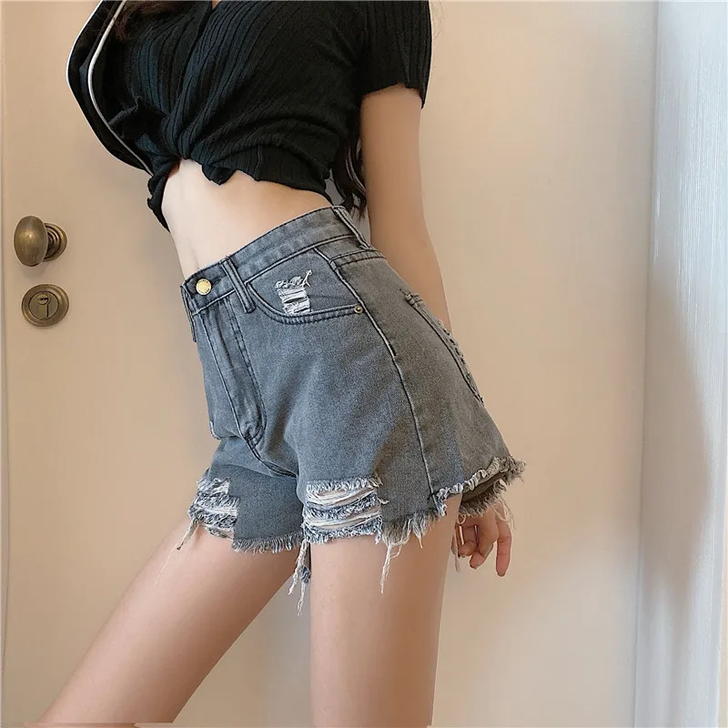 spandex shorts 2021 Net Red Fashion Explosive Jeans Women's High Waist, Long Legs, Artifact, Thin, Wild, Ripped Shorts white shorts