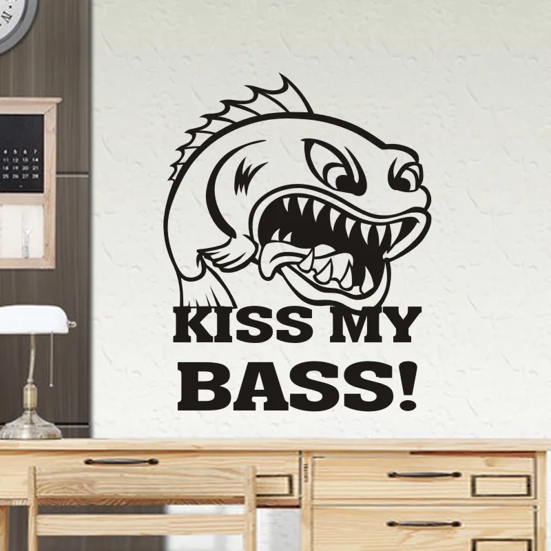 Kiss My Bass Sticker Fish Decal Bucket Tackle Shop Fishhook Tank Boat Box Car Vinyl | Дом и сад