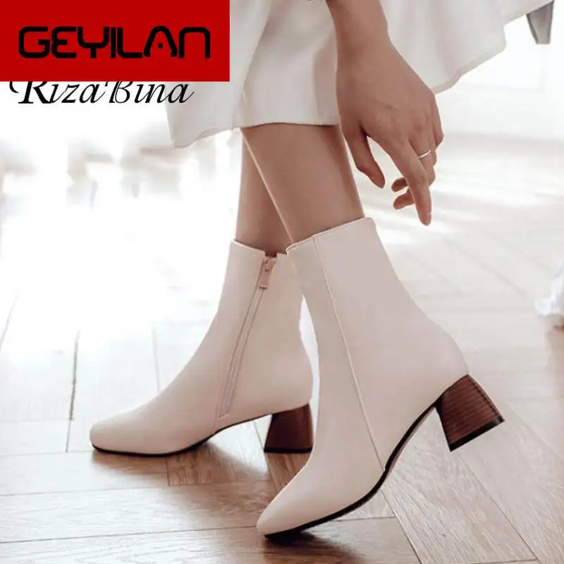 

Size 28-52 Women Ankle Boots Winter Keep Warm Fur Shoes Women Vintage Square Toe High Heels Casual Short Boots