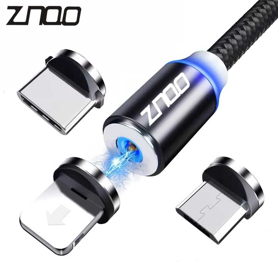ZNQO светодиодный магнитный кабель USB быстрой зарядки Тип C магнит Зарядное