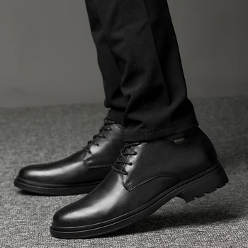 

Men Leisure ankle Boots Genuine Leather Winter with Fur Lace Up High Top Fashion Casual retro Lace-up Men's Boots big size 47