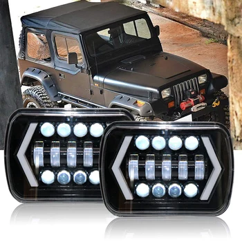 

7x6'' LED DRL Headlight with White/Amber Rectangular Turning Light for Trucks Wrangler XJ YJ Sedans Chevy Peterbil Kenworth