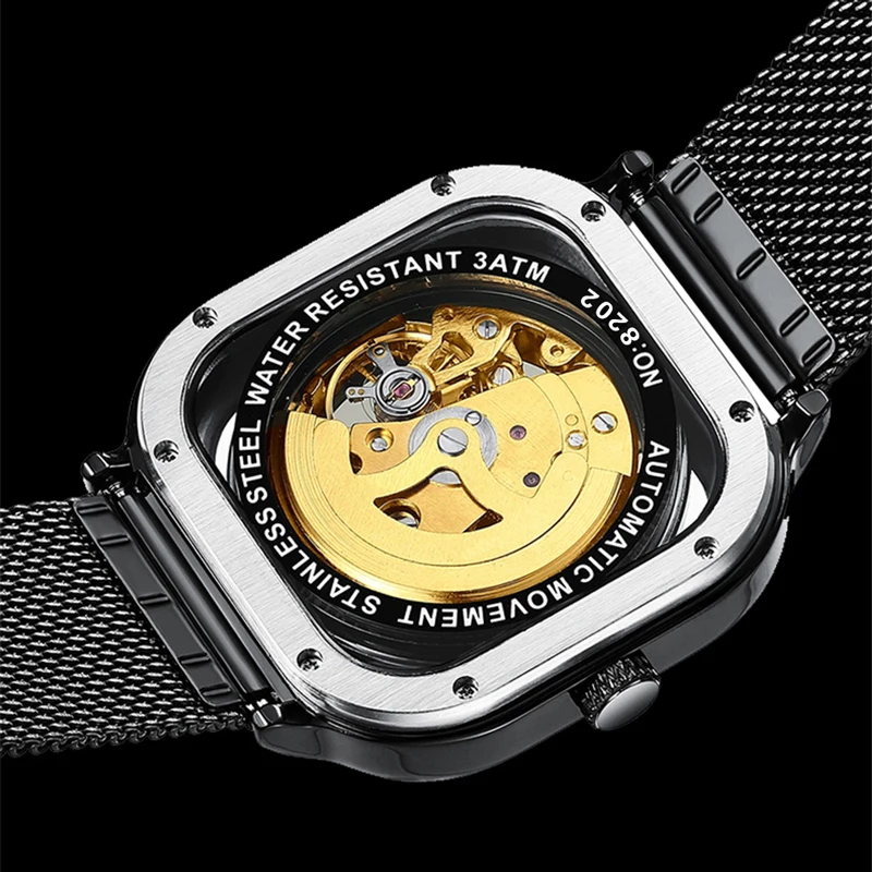 HAIQIN Fashion Sport Mens Watches top brand luxury Square Mechanical watch men wirstwatch Hollow skeleton erkek kol saati