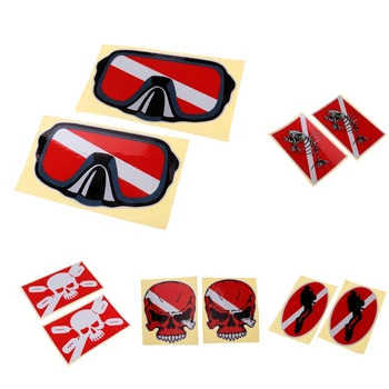 

1 Pair Scuba Diver Diving Sticker Skull Fish Skeleton Diver Down Decals