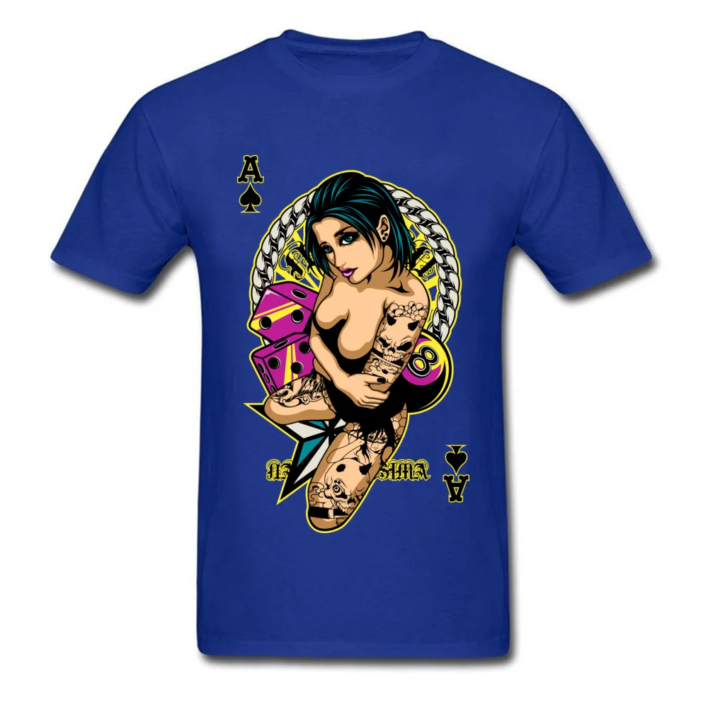 Casual T-Shirt Short Sleeve Normal 2018 Discount Man Labor Day T Shirt Normal T-Shirt Round Neck 100% Cotton Wholesale Tattooed Game Pin Up Girl V2 blue