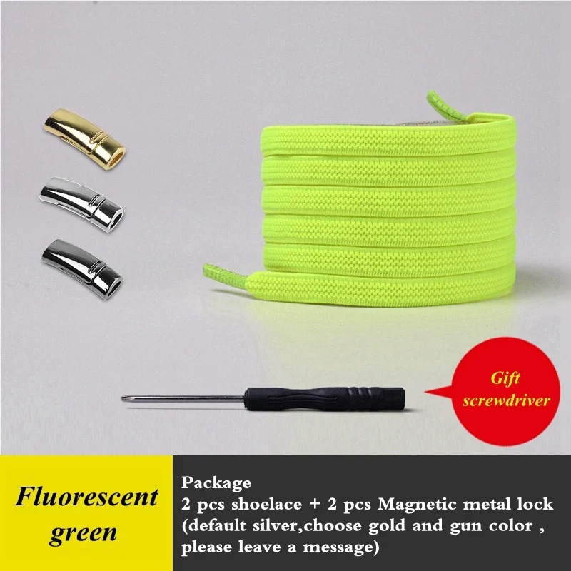 Fluorescent green Новые магнитные шнурки, эластичные шнурки для обуви, безопасная обувь с быстрым замком, без завязок, кружевные уличные кроссовки унисекс для отдыха, шнурки для отдыха, 1 пара - Цвет: Fluorescent green
