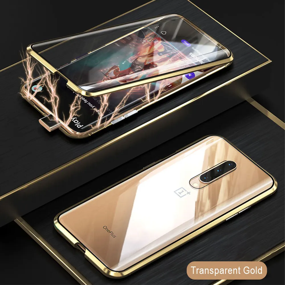 Eqvvol металлический магнитный адсорбционный чехол для iPhone XS MAX X XR 8 7 Plus 6 6s чехол двухсторонняя, для стекла магнит чехол Fun - Цвет: Transparent Gold