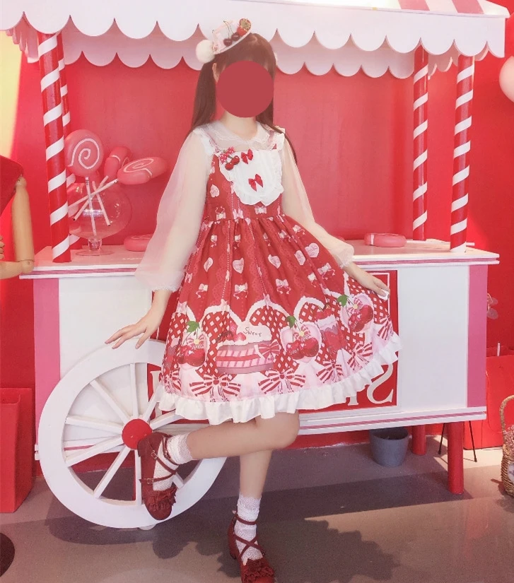 Kawaii Лолита платье мягкие японские игрушки Лолита милый Вишневый JSK ремень платье