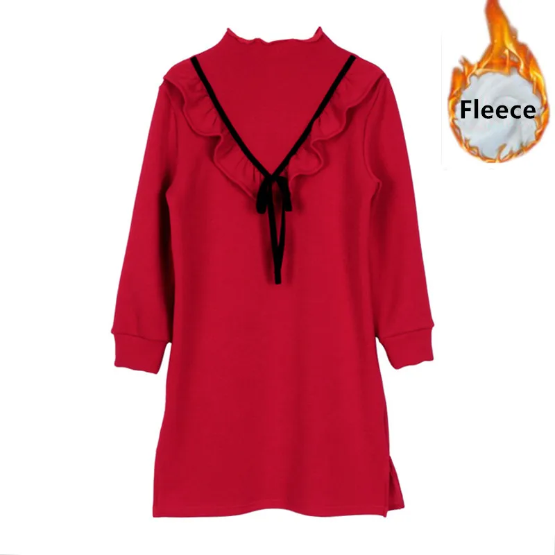 От 6 до 16 лет, детское и подростковое повседневное зимнее хлопковое флисовое платье с рюшами для девочек Модное детское Цельнокройное платье с разрезом для девочек, одежда