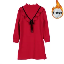 От 6 до 16 лет, детское и подростковое повседневное зимнее хлопковое флисовое платье с рюшами для девочек Модное детское Цельнокройное платье с разрезом для девочек, одежда