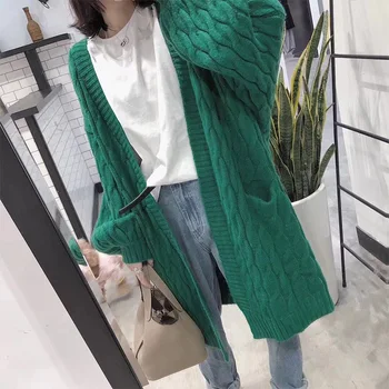 

2019 Autumn and Winter New Fashion Knit Cardigan Women's Long Temperament Wild Comfortable Jacket Trend 4 Color Optional HH1107