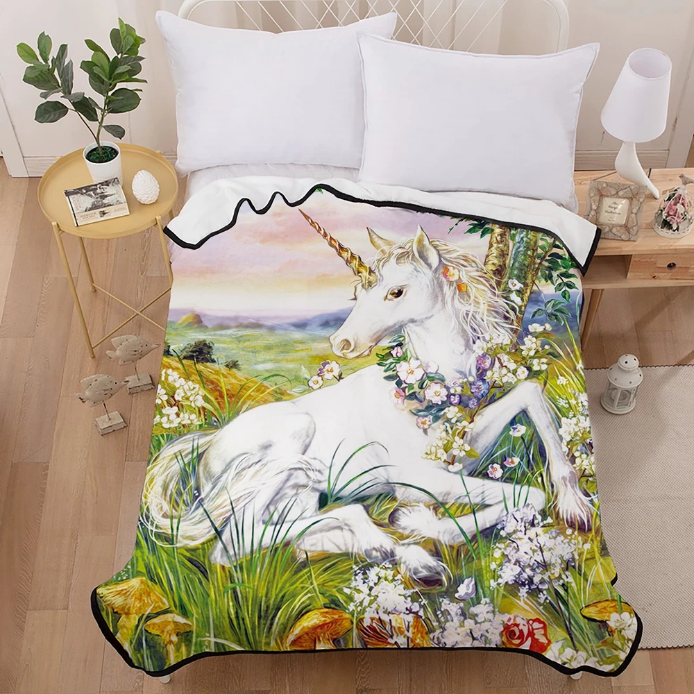 

Grass Unicorn Flannel Blanket Beautiful Sherpa Blanket Bedroom Living Room Sofa Nap Blanket 150x200cm Home Room Throw Blanket