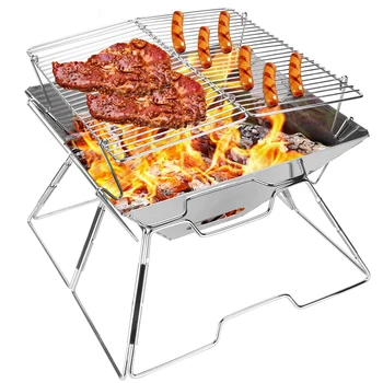 

Portable Stainless Steel BBQ Grill Campfire Grill Non-Stick Surface Folding Barbecue Grill Outdoor Camping Picnic Outdoor Stove