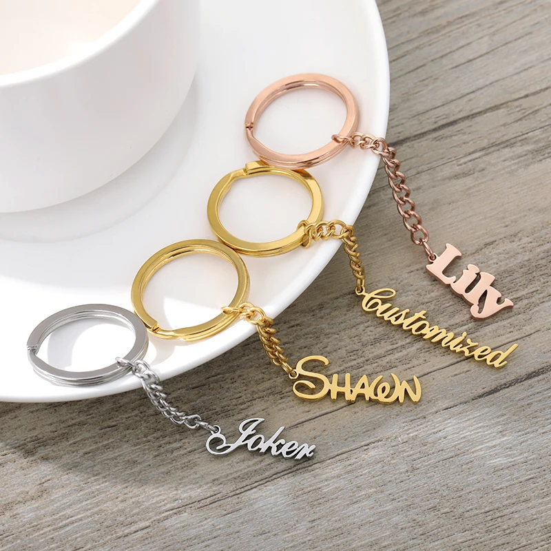 

Personalized Custom Name Letter Keyring Unique Gold Sliver Color Stainless Steel Key Chain For Women Man Customization Keychain