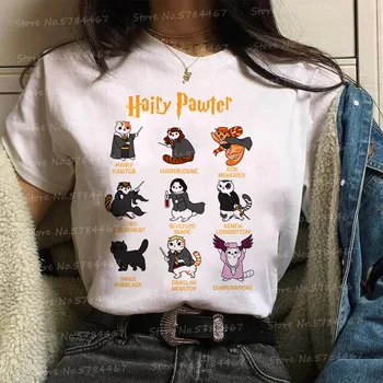 

Hogwarts Comics Design women t shirt fashion Feather Tshirt Harajuku Harry Lightning Glasses Graphic Casual korean style clothes