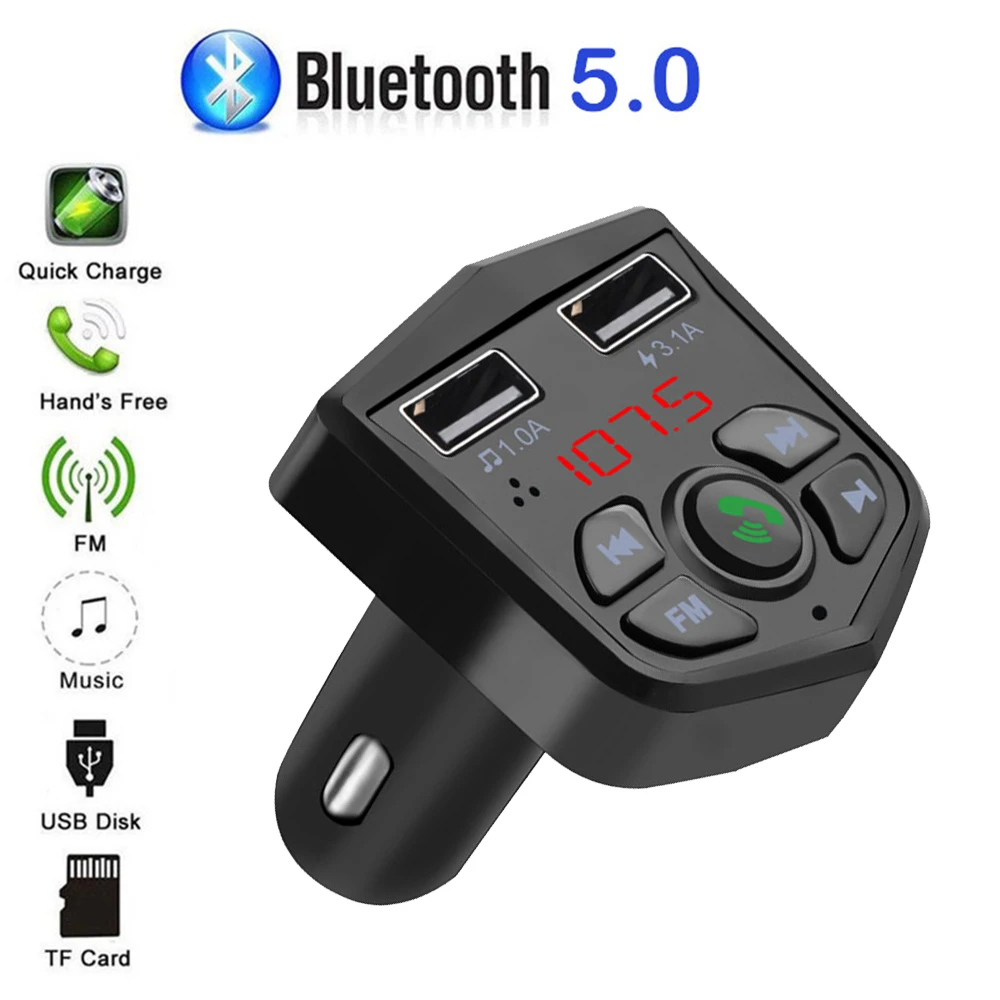 Автомобильный Bluetooth 5,0 беспроводной fm-передатчик с функцией громкой связи, ЖК-дисплей, MP3, USB зарядное устройство, автомобильный комплект громкой связи, беспроводной Bluetooth
