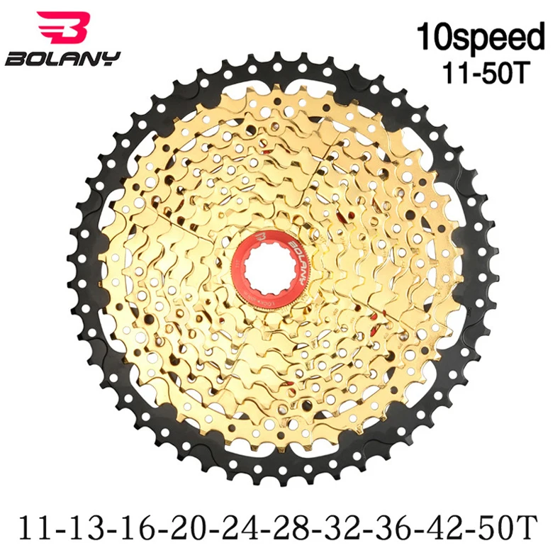 Bolany mtb кассета 10 скоростей 11-50T 46T 42T Золотой набор звездочек со встроенной трещоткой для горного велосипеда 10V Широкий коэффициент Сверхлегкий 600g велосипедный маховик cog