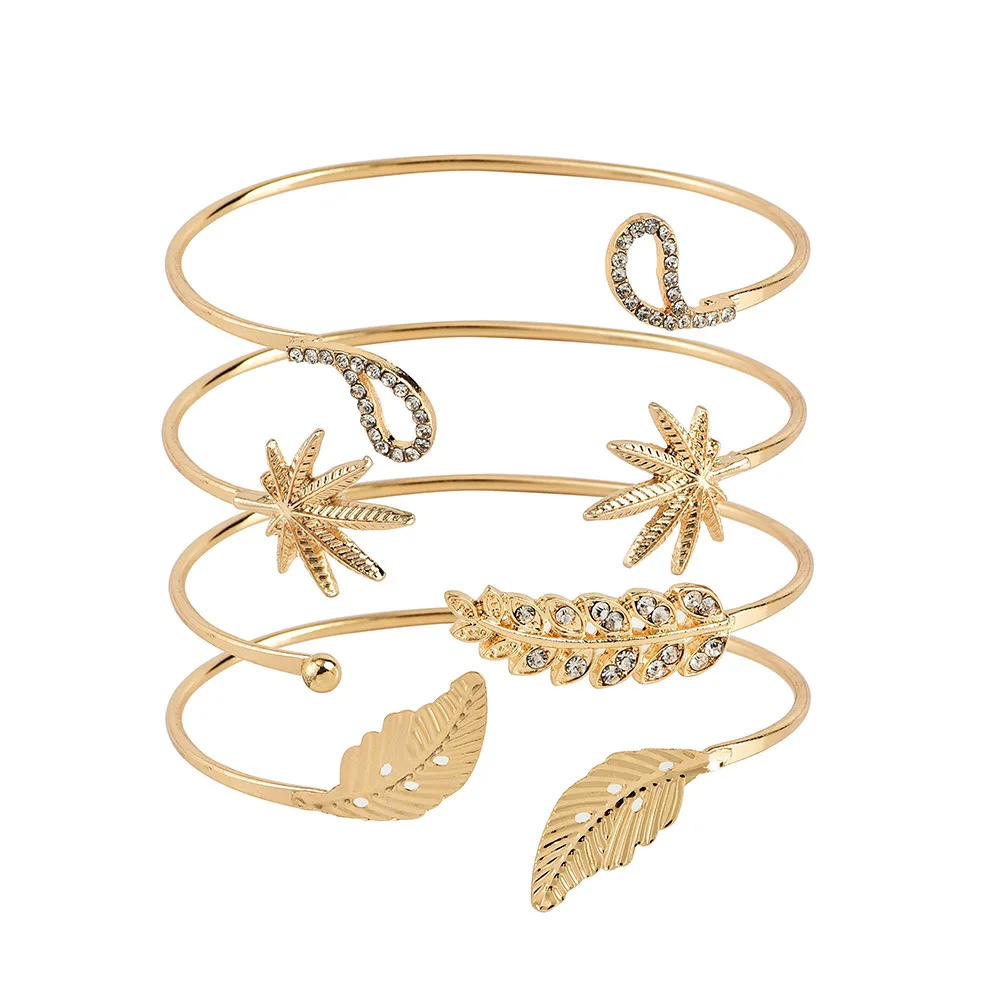 Boho/Новые Летние 4 шт./компл. модные женские туфли девушка лист Форма узел простой Регулируемый браслет с отверстиями браслет-цепочка ювелирные изделия