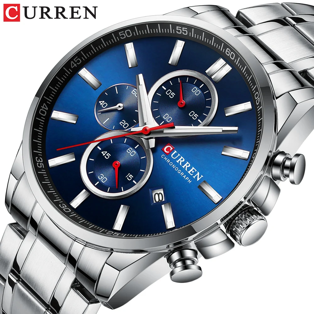 

Men Watches CURREN Top Brand Stainless Steel Quartz Watch Men Chronograph Military Sport Clock Wrist Watch Relogio Masculino