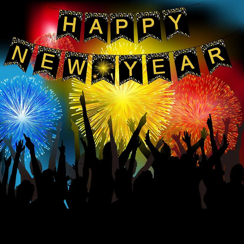 high quality 5m Happy New Year Paper Banners Bunting Pennant sturdy and durable Garland Home Party indoor or outdoor Decoration | Дом и сад