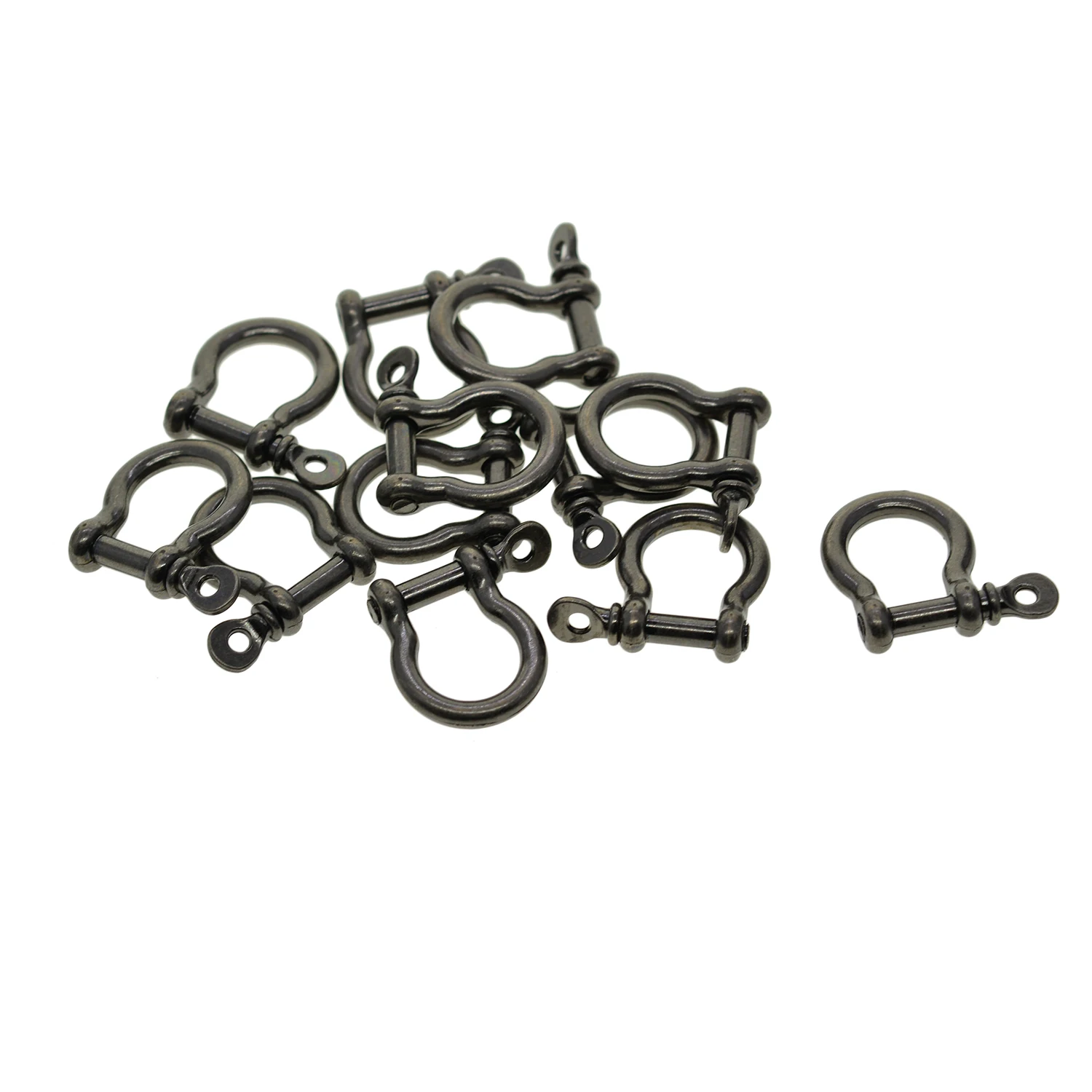 wholesale 50 gunmetal alloy screw pin lock U hook shackle leather bangle connector joint horse shoe keychain lanyard FOB EDC DIY