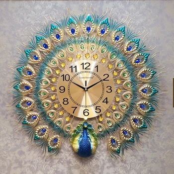 

70*64cm Peacock Wall Clock Modern Design Luxury Wall Watch Bedroom Living Room Decoration Quartz Silent Golden Clocks HW129