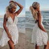 Women Party Lace Flower Backless Mini Summer Dress 2022 Sexy Sling Spaghetti straps V Neck Wedding Club Vestidos White Dresses ► Photo 1/6