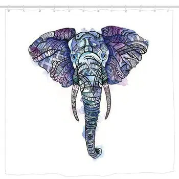 

Safari Elephant Shower Curtain, Details Artistic Picture, Cloth Fabric Bathroom Decor Set with Hooks 6072 inch