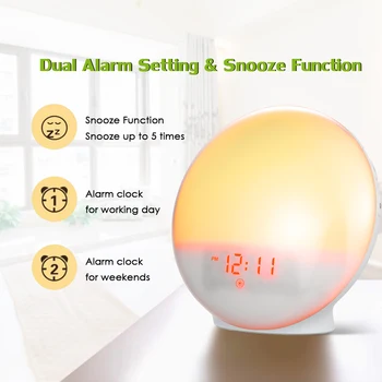 

Hot Wake-Up Light Alarm Clock with 7 Colored Sunrise Simulation and Sunset Fading Night Light & Snooze Feature Clock for Kids