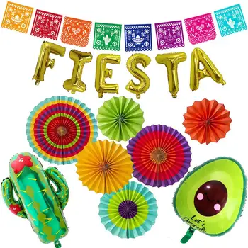 

Fiesta Party Decoration - Mexican Theme Cactus & Avocado "FIESTA" Foil Balloons PET Papel Picado Banner and Colorful Circle Han