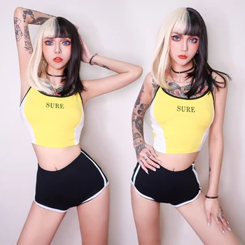 

Jazz Dance Costumes Women Hip Hop Clothing Yellow Vest Black Shorts Street Dancewear Stage Outfit Nightclub Rave Wear DT1229